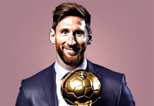 Messi holding Ballon d'Or